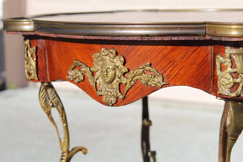 Late 19th Century French Louis XV Style Parquetry Round End Table W/Bronze Mount gallery