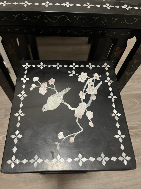 VINTAGE CHINESE NESTING/STACKING TABLES set of 4 MOTHER OF PEARL(1) gallery