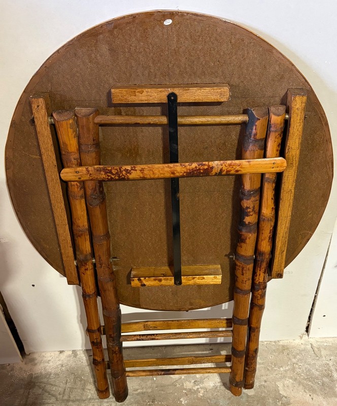 Vintage Bamboo Tortoise Shell Folding Bistro Table MCM 70s Rattan Furniture gallery