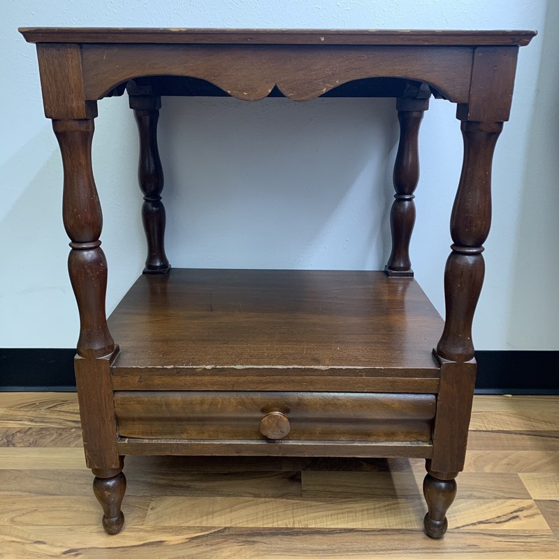 Antique 1910s Solid Walnut Wood 28″ Accent Side End Table w/ Bottom Drawer
