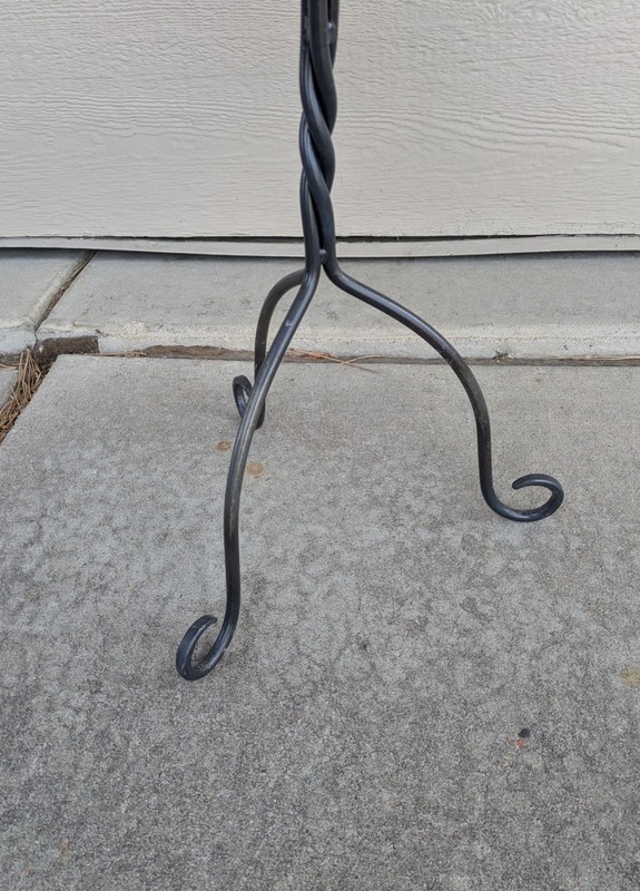 Vintage MCM Green Tile Top Twisted Wrought Iron Base Plant Stand Pedestal Table gallery