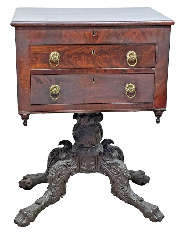 antique empire work table NY paw foot acanthus carved pedestal federal 1820 gallery