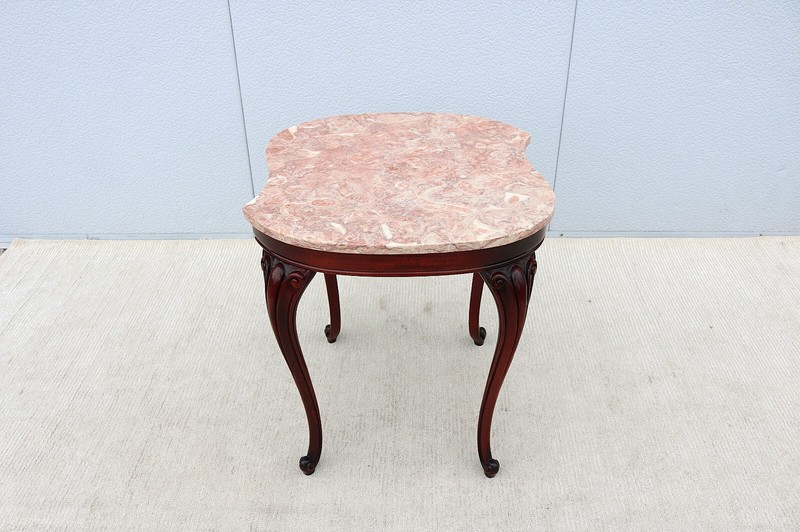 Vintage French Provincial Style Mahogany and Pink Marble Top Tall Side Table