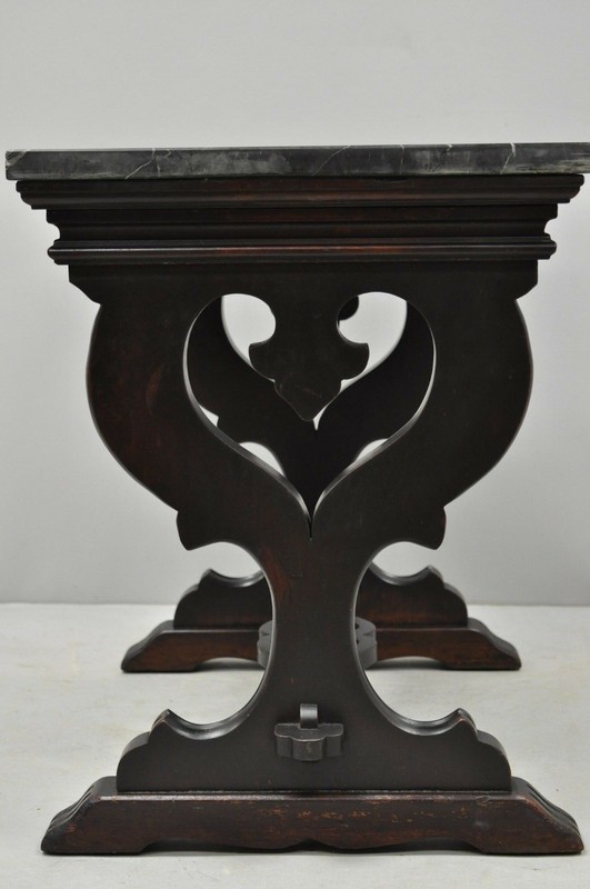 Antique Renaissance Style Carved Walnut Marble Top Side Table from Bloomingdales gallery
