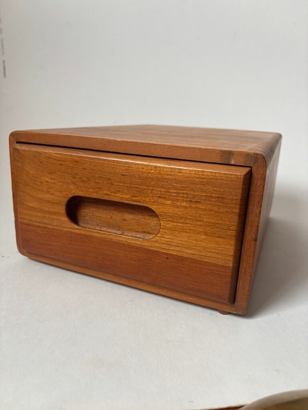 Vintage Danish Mid Century Solid Teak Dovetail Multi-use Box with Drawer Busines gallery