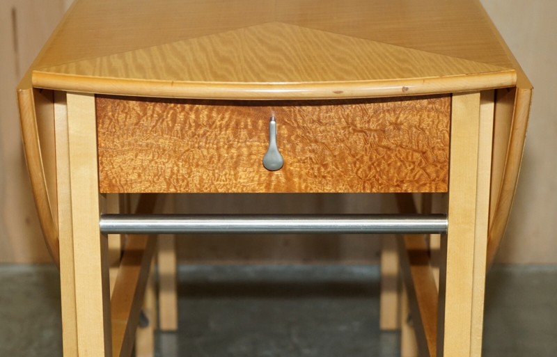STUNNING ANDREW VARAH SATINWOOD WALNUT ROUND EXTENDING DINING TABLE WITH DRAWERS gallery