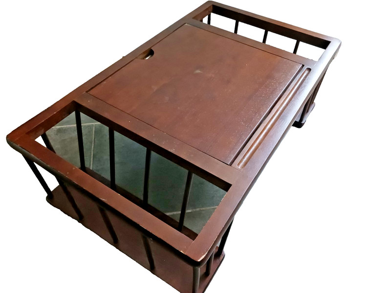 Vintage Solid Wood Butler’s Bed Tray Laptop Desk w/ Side Magazine Racks MCM gallery