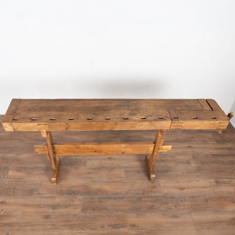 Early 20th Century Rustic Narrow Carpenter's Workbench Console Table gallery