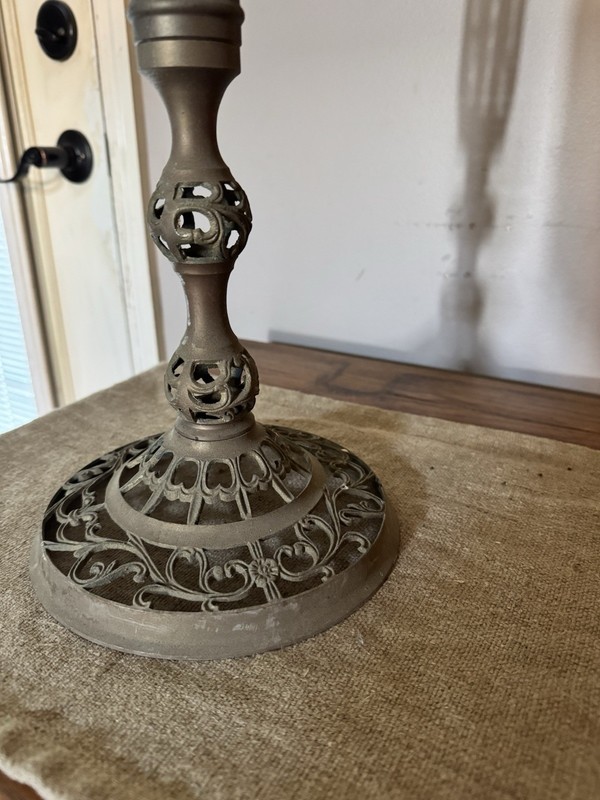 VTG Brass Filigree Table Pedestal Lamp Base 16.5” Tall Ornate Victorian Style gallery