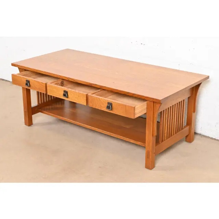 Stickley Mission Oak Arts & Crafts Double-Sided Spindle Coffee Table gallery