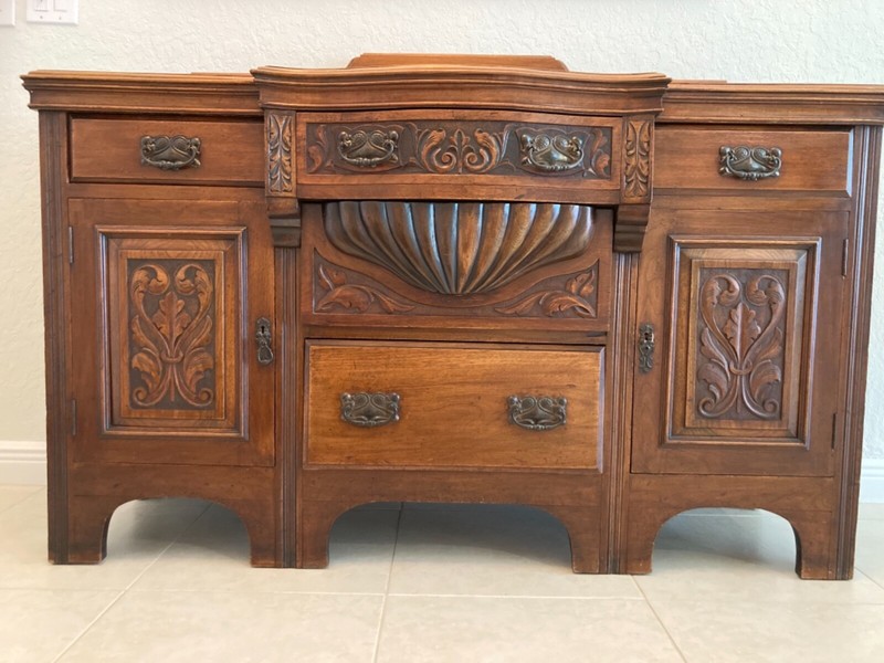 1890’s Scottish antique sideboard furniture, including antique mirror