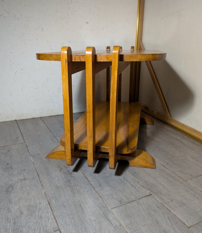 Antique 1930s Art Deco Streamline Moderne Waterfall Blonde Wood Coffee Table B33 gallery