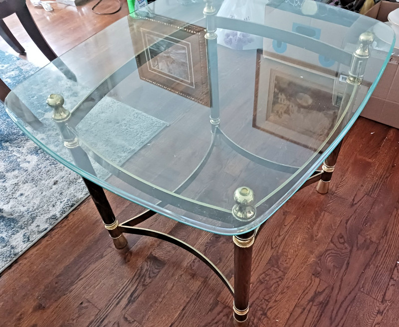 Vtg MCM Glass Top End Table Tomaso Style Brass Metal Mid Century Side Nightstand gallery
