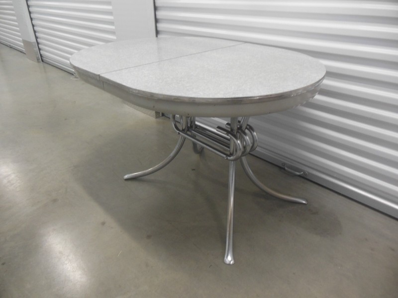 Vintage Chrome Formica Kitchen Dining Table Silver Grey Cracked Ice 50’s MCM Mid