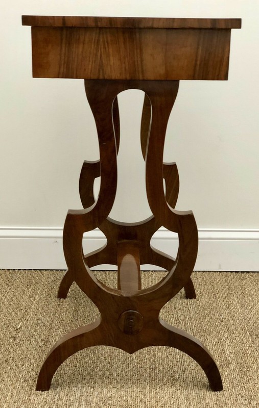 Antique Early 19th c. Austrian Beidermeier Sewing / Work Table w/ Walnut Veneers gallery