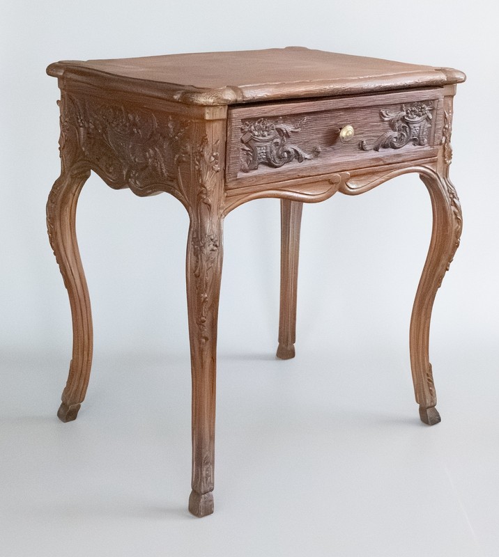 Antique 19th Century French Carved Oak Side End Table With Drawer 20″H