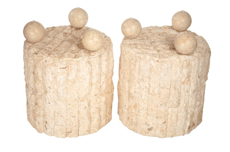 1980’s PostModern Tessellated Mactan Table Stone Magnussen Ponte plant stand gallery
