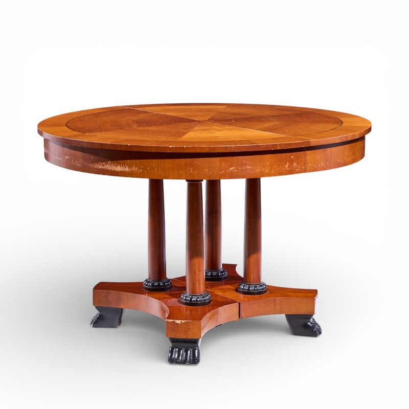 Baker Furniture Neoclassical Cherry Wood Expanding Dining Table with 2 Leaves gallery
