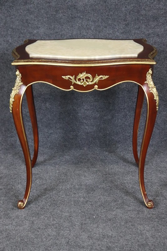 Alabaster Top Louis XV Style Bronze Mounted Gilded Mahogany Center Table