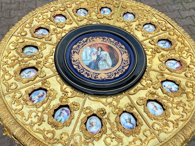 Table French Louis XVI Bronze Porcelain Center Vintage 1960s Royal gallery
