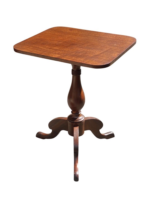 ANTIQUE FEDERAL SOUTHERN WALNUT TILT TOP TEA TABLE WITH RARE CORNUCOPIA LEGS gallery