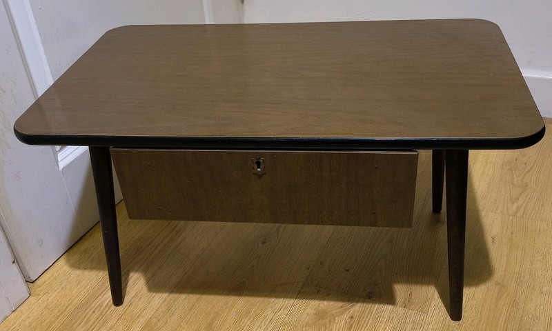Vintage Coffee Table With Drawer + Dansette Style Legs Mid Century Veneer