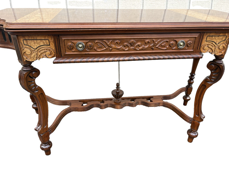 66885 CUSTOM Inlaid Antique Flip Top Sideboard Dining Table with Drawer gallery