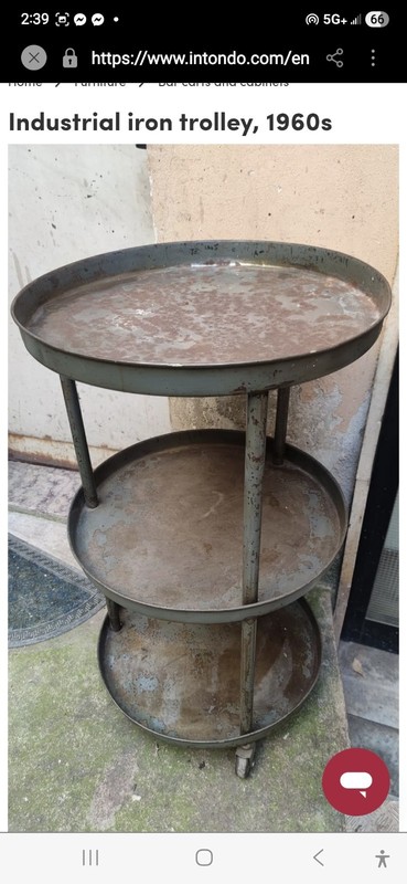 Industrial Iron Trolley Table, 1960s, Three Shelves, , Vintage Style