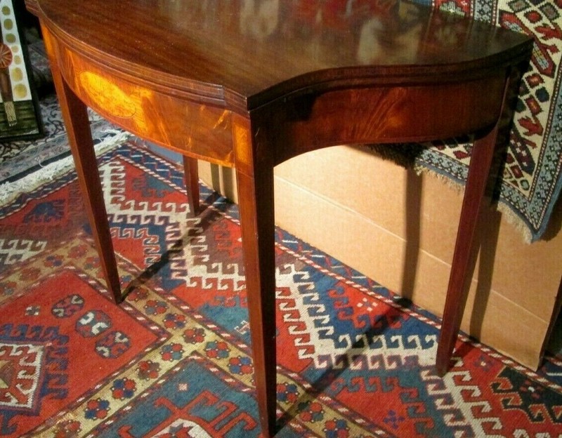 ANTIQUE AMERICAN FEDERAL CARD TABLE W/FIGURED PANELS UNUSUAL FORM CIRCA 1800 gallery