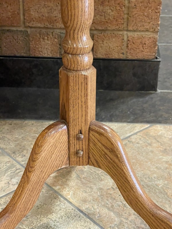 Antique Rustic Oak Wood Pedestal Table Plant Stand gallery
