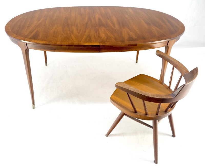 Oval American Walnut Mid Century Modern Dining Table on Tapered Leg 2 Leaves gallery