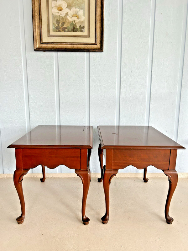 Pair ETHAN ALLEN Cherry Rectangle End/Side Tables-Vintage Nightstands W/ Drawer gallery