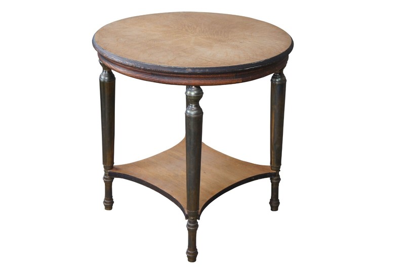 Mid Century French Empire Style Oak & Brass Round Gueridon Side End Table 25" gallery