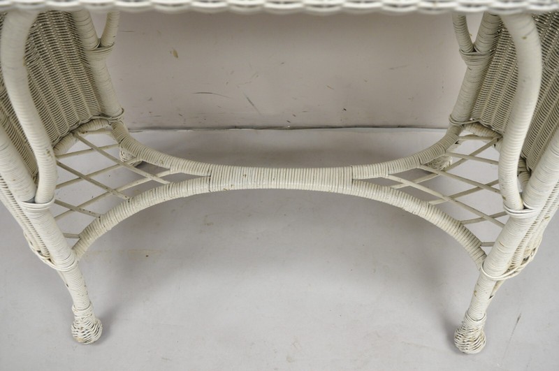 Antique Victorian White Wicker Rattan Console Hall Side Table gallery