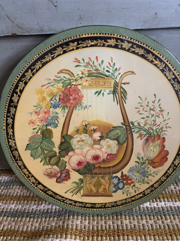 Vintage Hand-Painted Floral Accent Table with Pedestal Base gallery