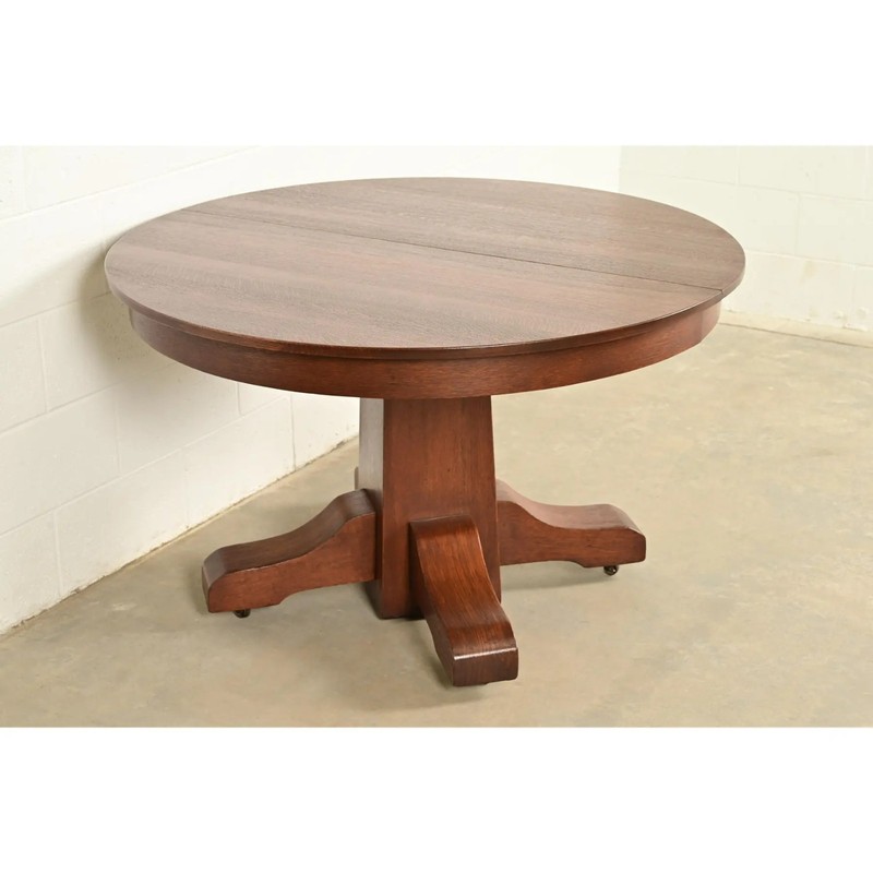 Stickley Brothers Style Antique Mission Oak Arts & Crafts Pedestal Dining Table gallery