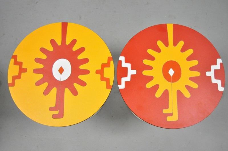 Mid Century Orange Yellow White Round Side Tables by R. Johnson - Set of 4 gallery