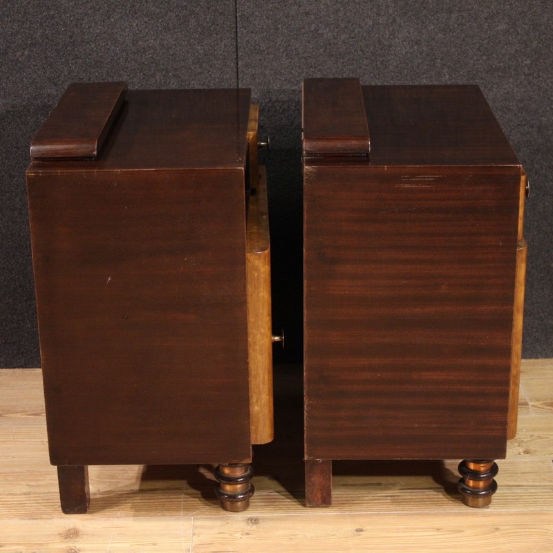 Pair of night stands in mahogany wood furniture Italian bedside tables 60s gallery