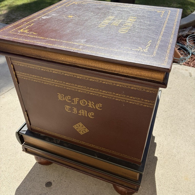 Vintage Regency Style Leather Faux Book Stack Side Table gallery
