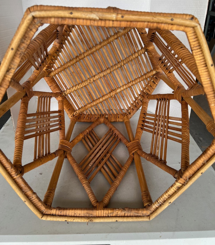 VTG HEXAGONAL ACCENT SIDE TABLE BAMBOO/CANE/RATTAN 1960'S-70'S BOHO REGENCY 19" gallery