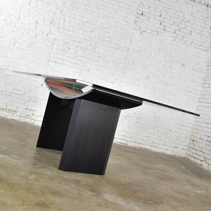 Italian Dining Table by Pietro Costantini Black Lacquer & Geometric Inlay gallery
