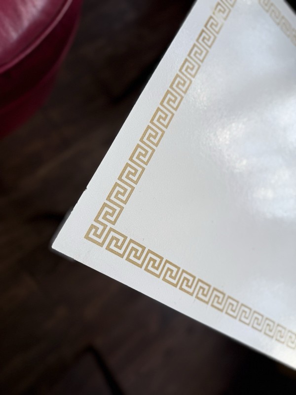 Vintage MCM nesting Stacking Tables Greek Key Design ARTEX 2 White /gold Accents gallery