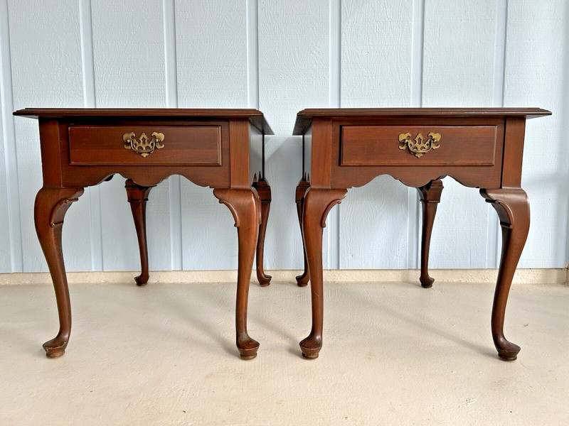 Pair ETHAN ALLEN Cherry Rectangle End/Side Tables-Vintage Nightstands W/ Drawer