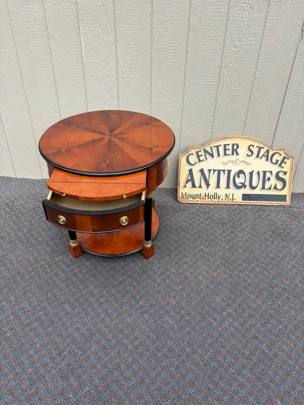 67823 Elegant Century Round Side Table with Cherry Veneer and Brass Accents gallery