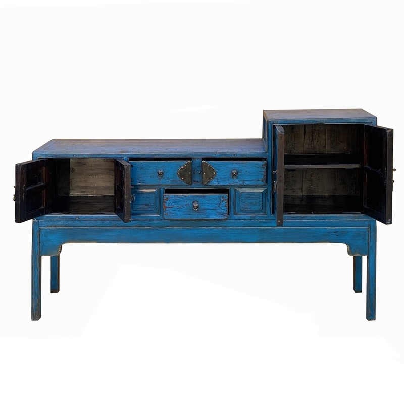 Vintage Chinese Distressed Bright Blue Drawers Foyer Narrow Side Table cs7743 gallery