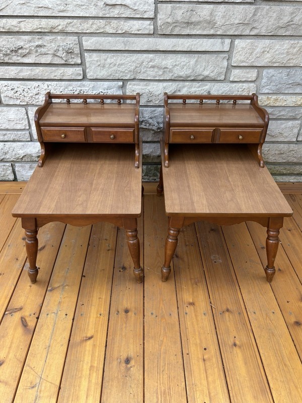 1960s Mersman Brown Two Tiered Step Drawer Side or End Tables. MCM