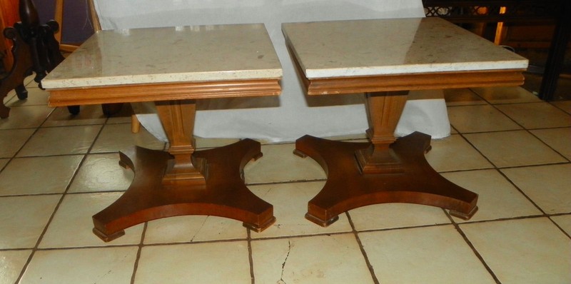 Mid Century Mahogany Marble Top Lane Pier End Table (1 table) (PT-10) (LA-7) gallery