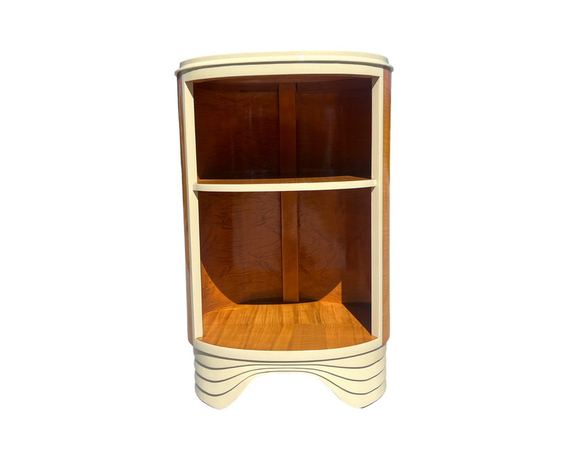 Vintage 1940s art deco center accent table nightstand bookcase restored demilune