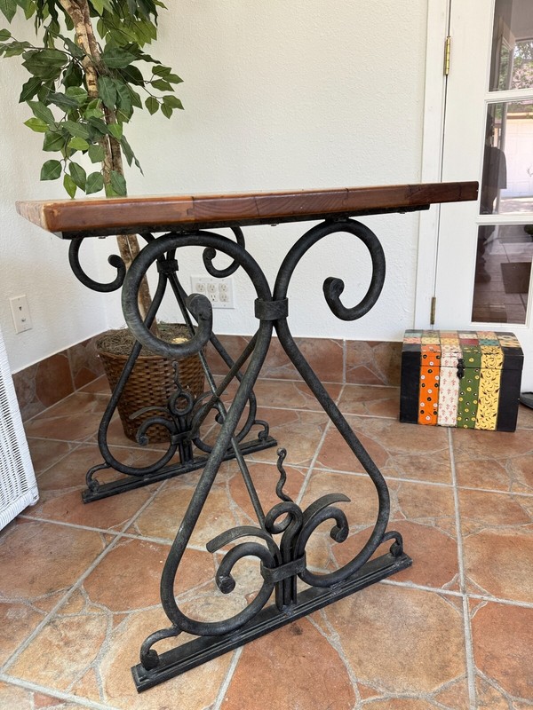 Rare HENREDON SOLID Thick WROUGHT IRON BASE in Art Deco style w/Wooden table top gallery