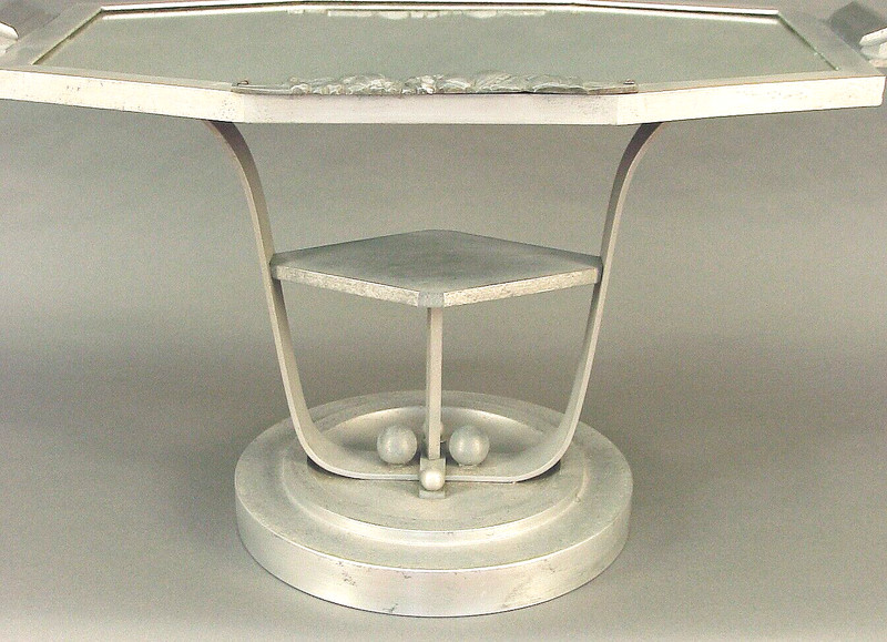 Unique Art Deco Coffee or Occasional Table, All-Aluminum, with Mirrored Tray/Top gallery